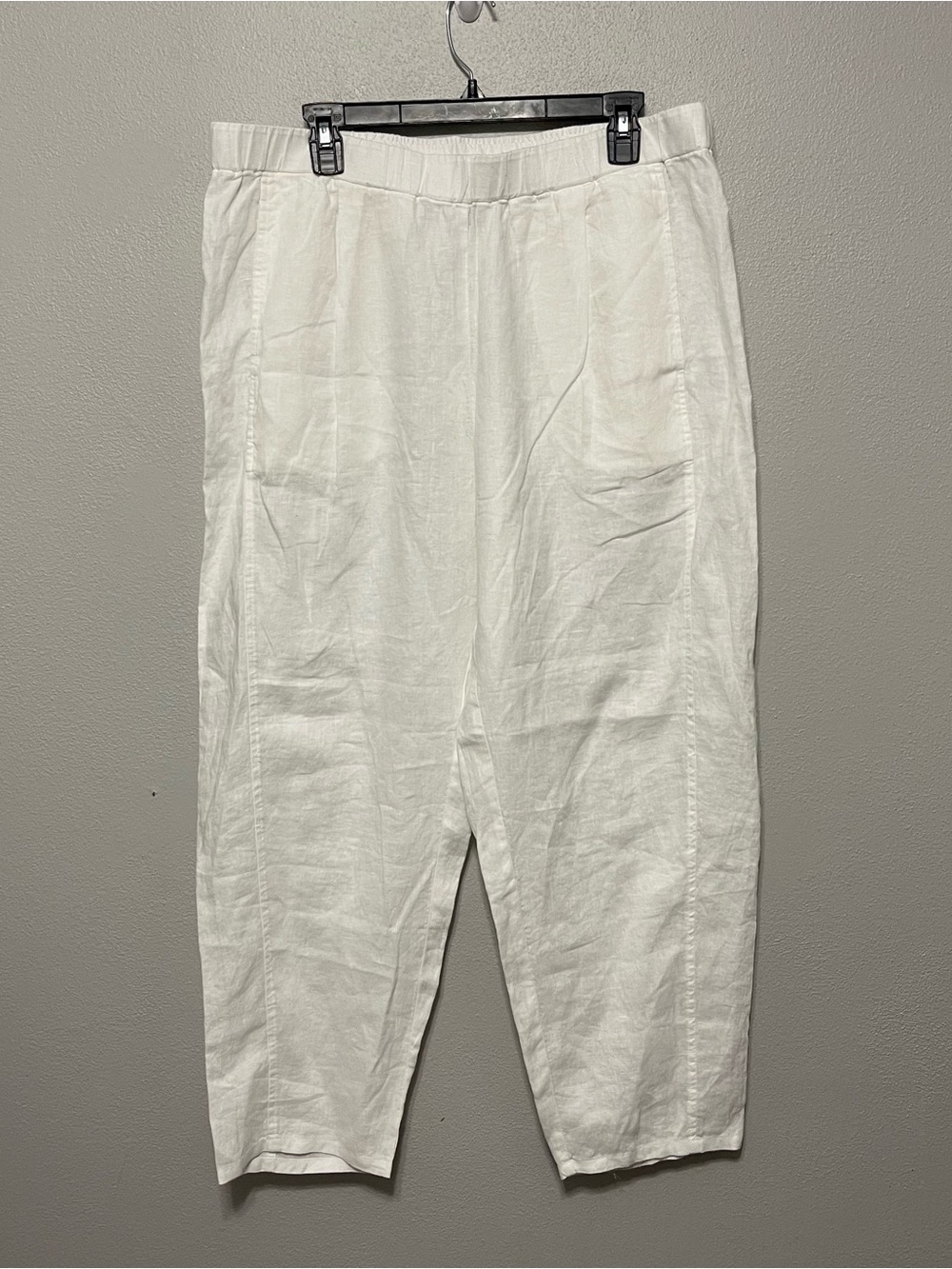 Eileen Fisher 100% Linen Ankle Pleated Lantern Pant White Pockets NWT Womens L
